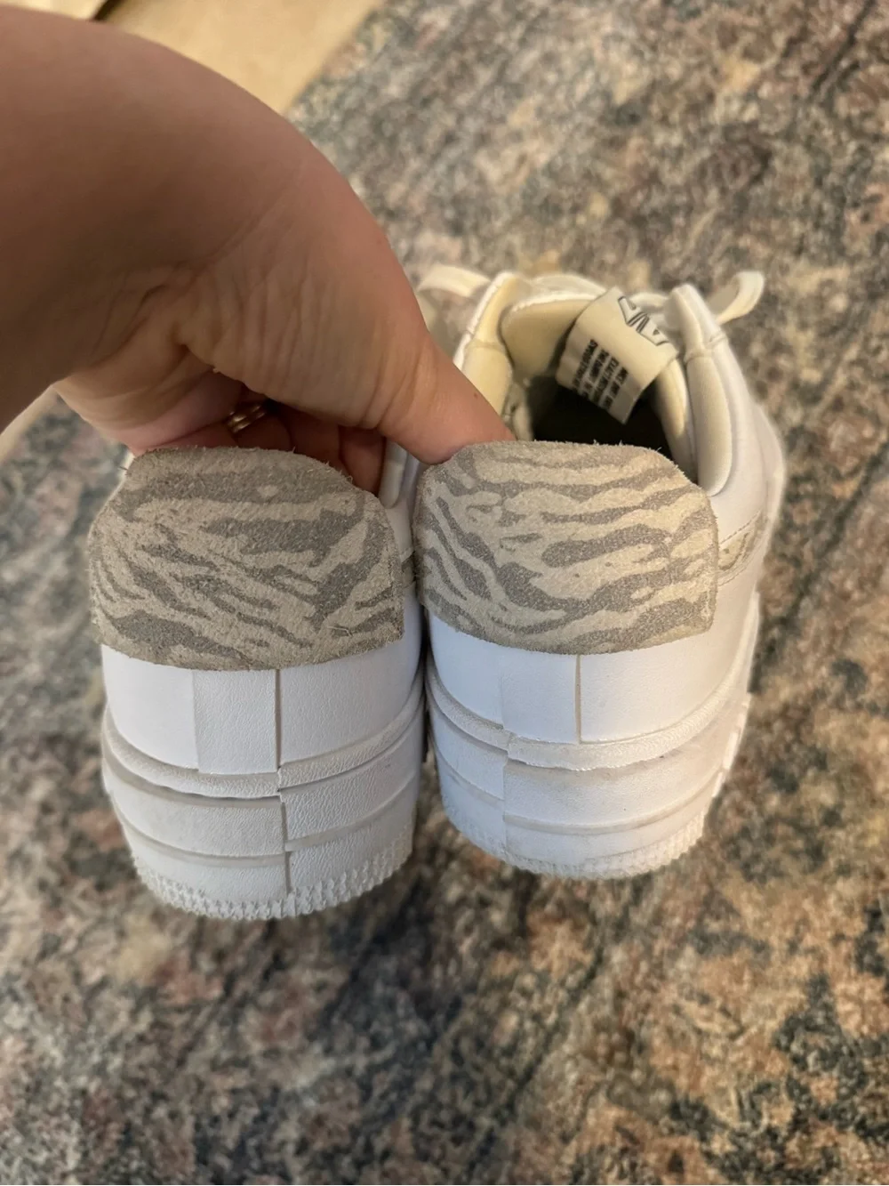 Nike Women’s Air Force Ones—White Sneakers with Zebra Swoosh Accent